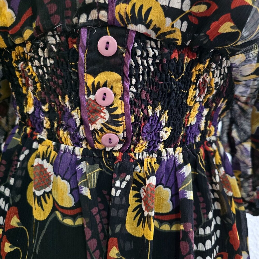 Floral Sheer V-Neck Tunic Dress With Elastic Waist & 3/4 Sleeves Size M - Picture 9 of 9